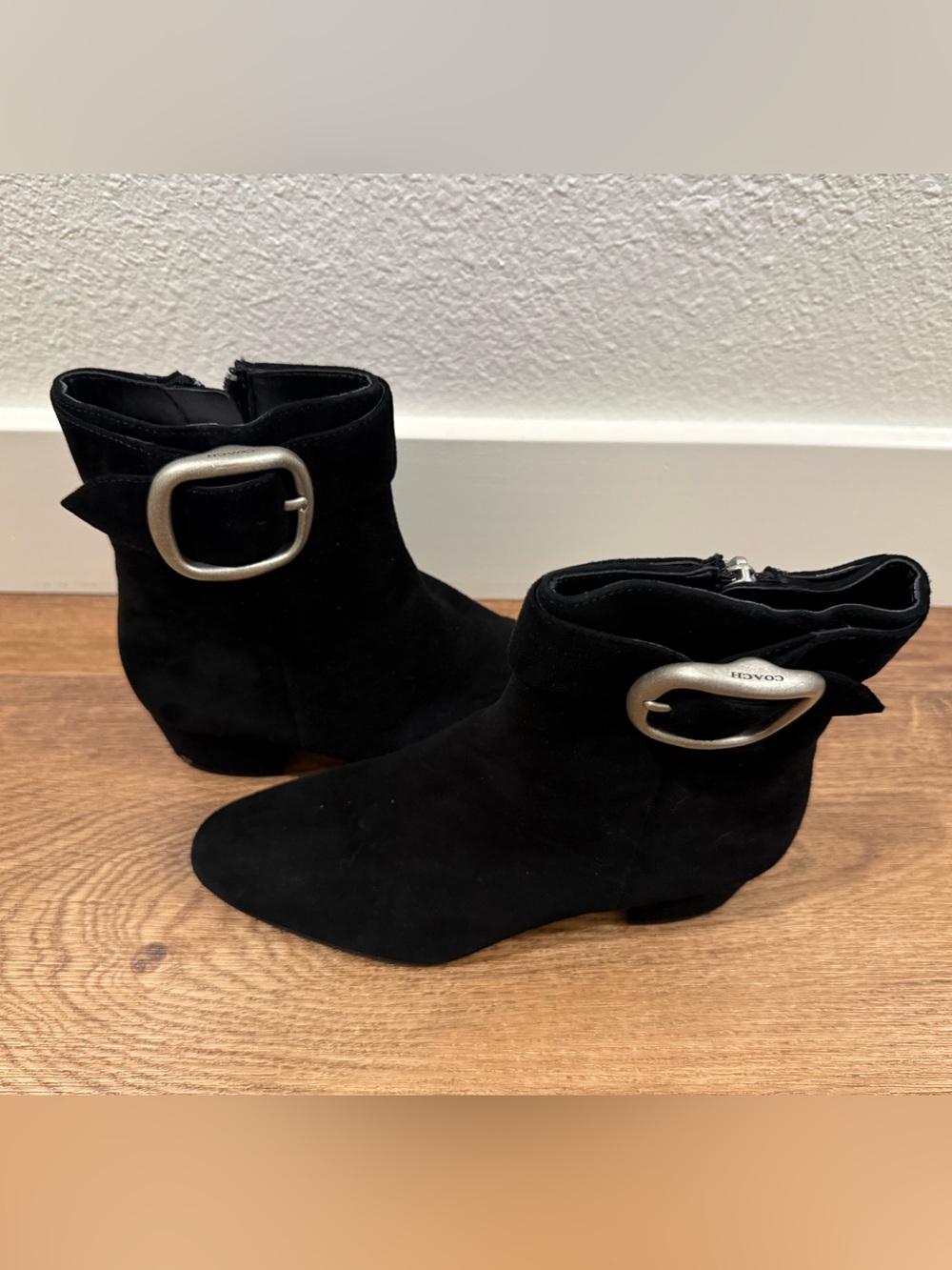 Coach Black Suede Ankle Boots with Side Buckle - Picture 8 of 9